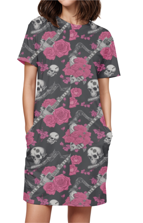 Women's Classic T-Dress - Skull & Roses