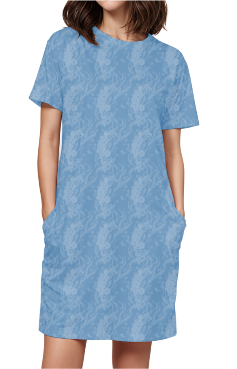 Women's Classic T-Dress - Abstract Blue