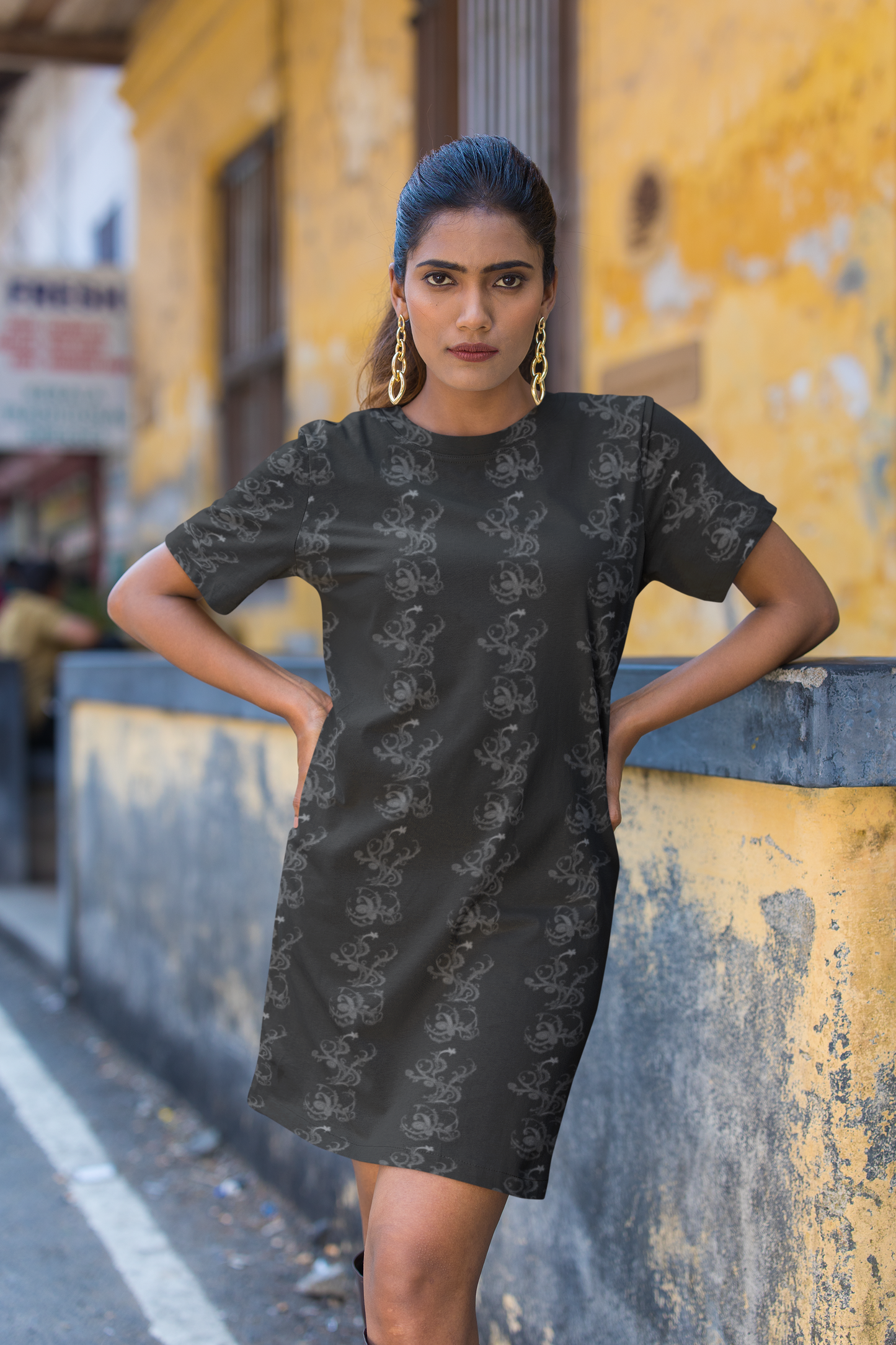 Women's Classic T-Dress - Abstract Charcoal