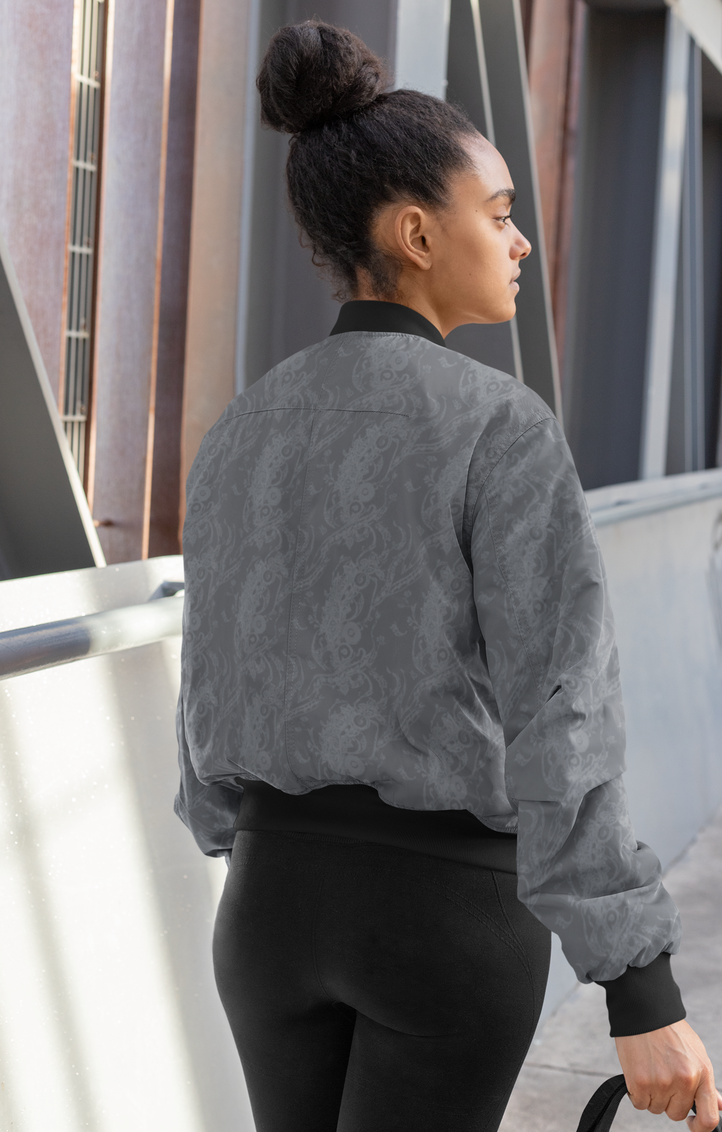 Women's Bomber Jacket - Abstract Grey