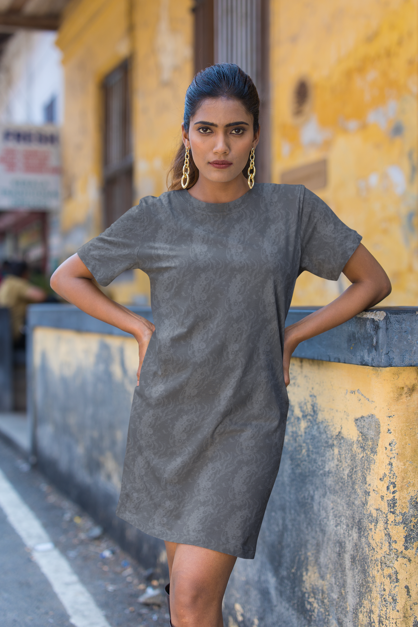 Women's Classic T-Dress - Abstract Grey