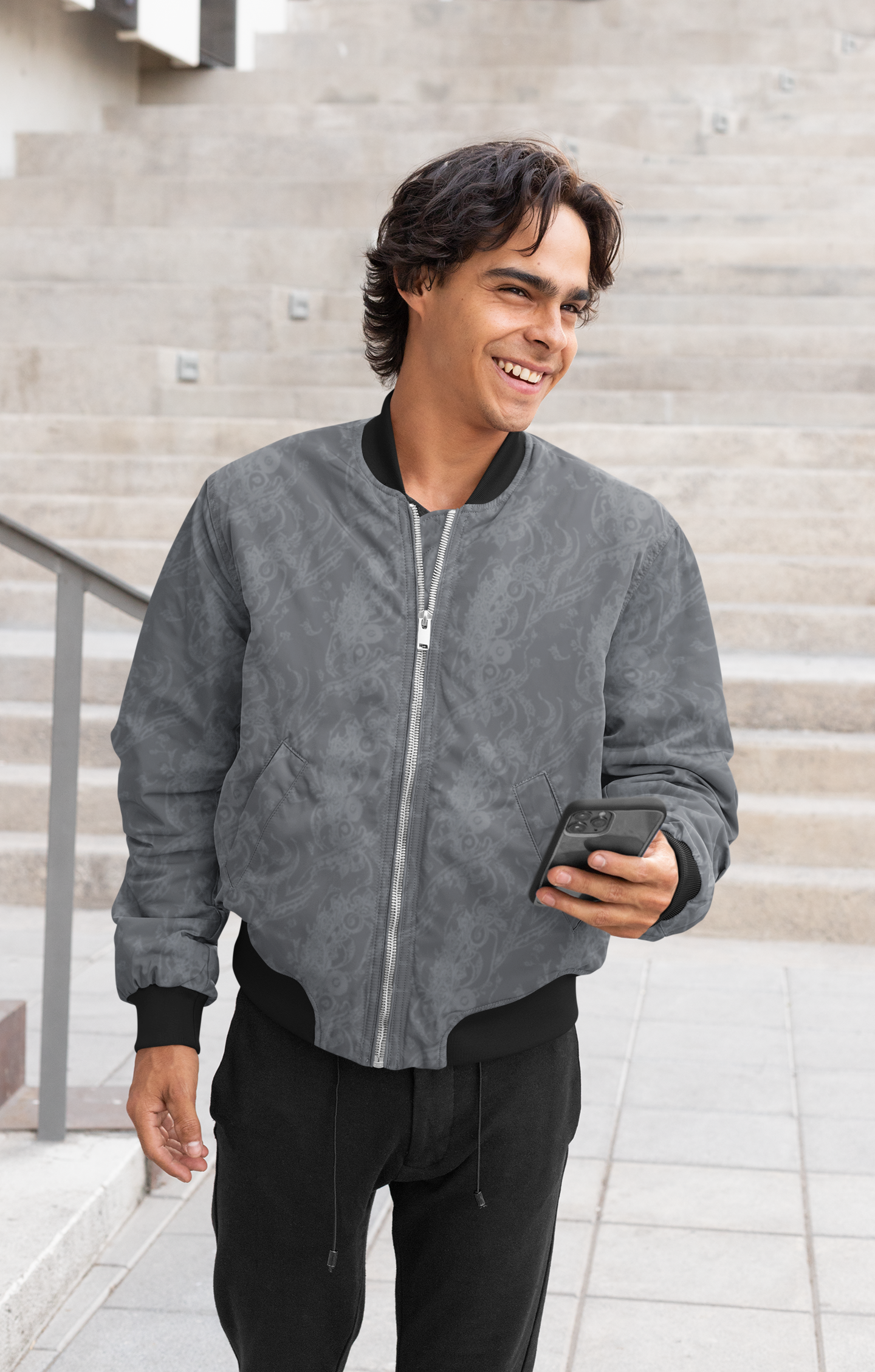 Men's Bomber Jacket - Abstract Grey