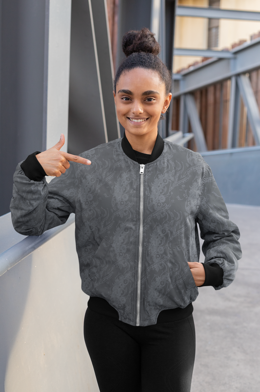 Women's Bomber Jacket - Abstract Grey