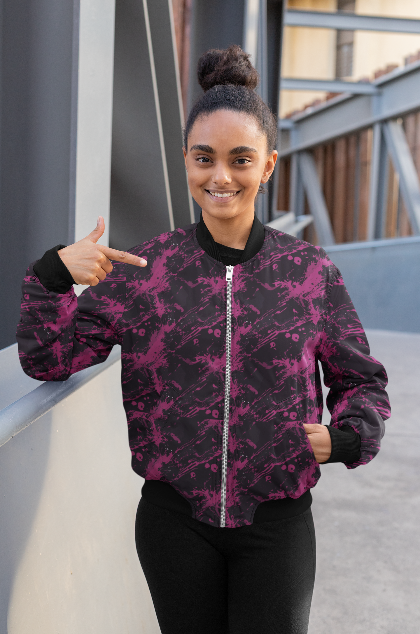 Woman's Bomber Jacket - Pink Art 3