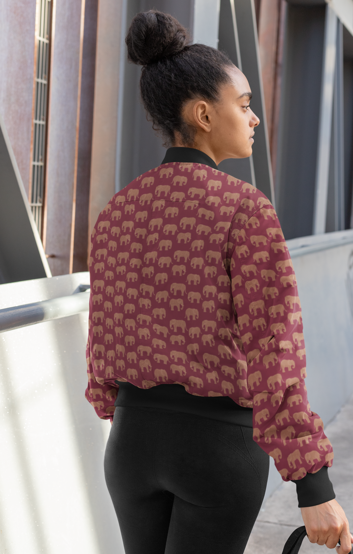 Woman's Bomber Jacket - Elephant Pattern 1