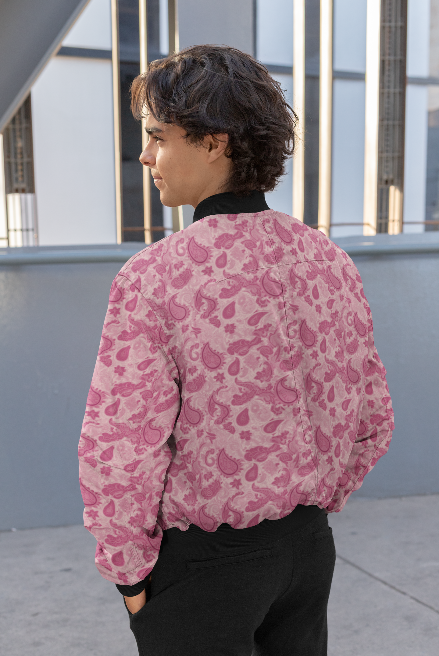 Men's Bomber Jacket - Pink Paisley