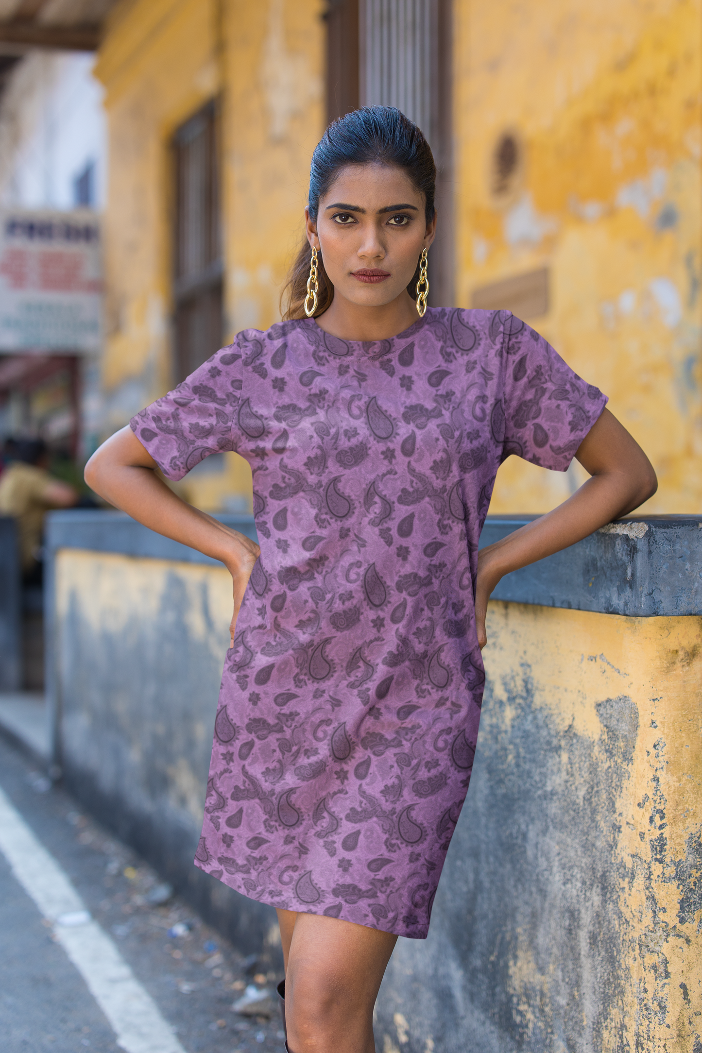 Women's Classic T-Dress - Purple Paisley