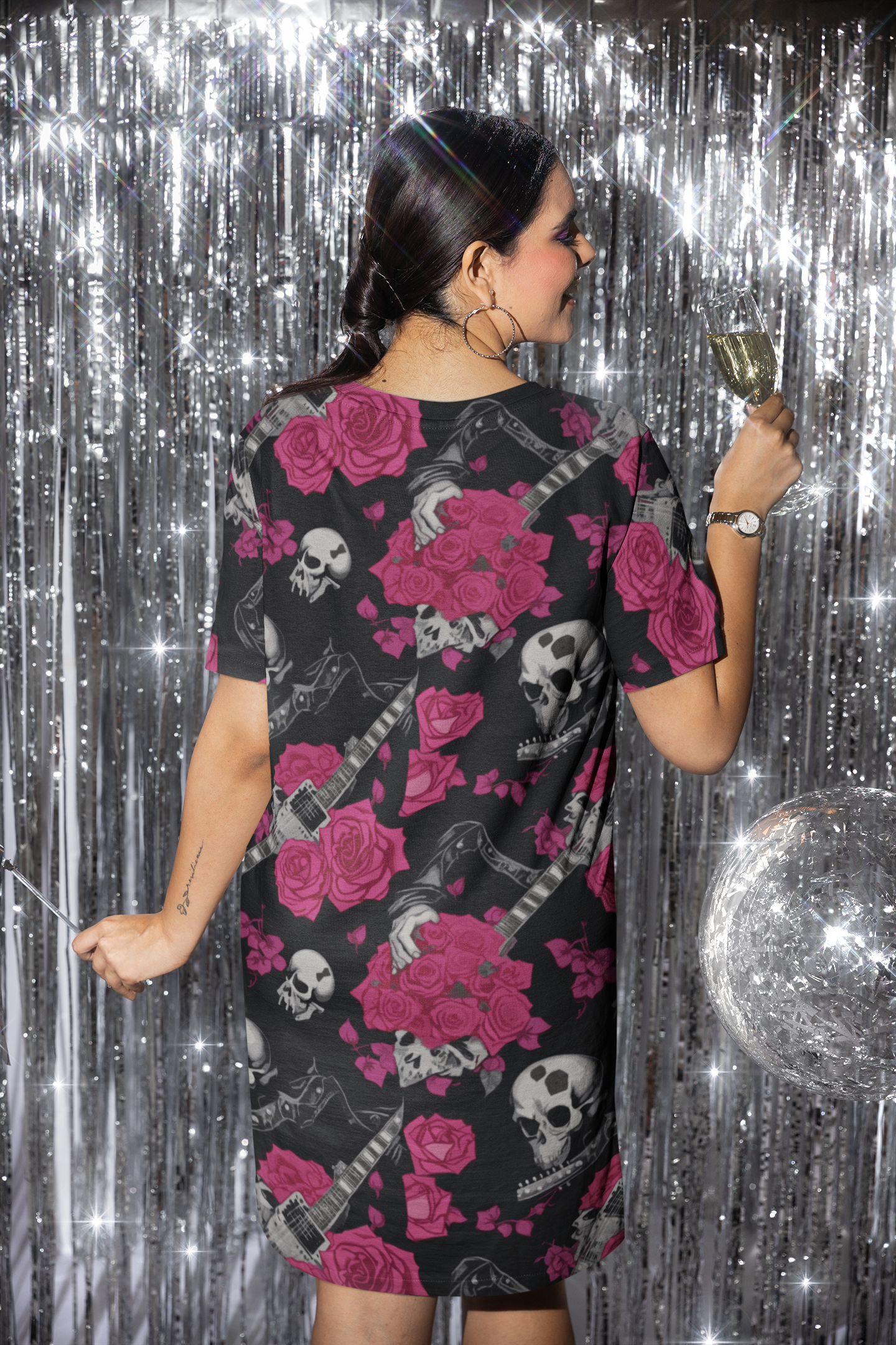 Women's Classic T-Dress - Skull & Roses