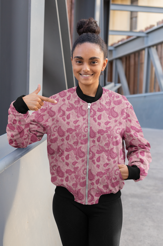 Women's Bomber Jacket - Pink Paisley