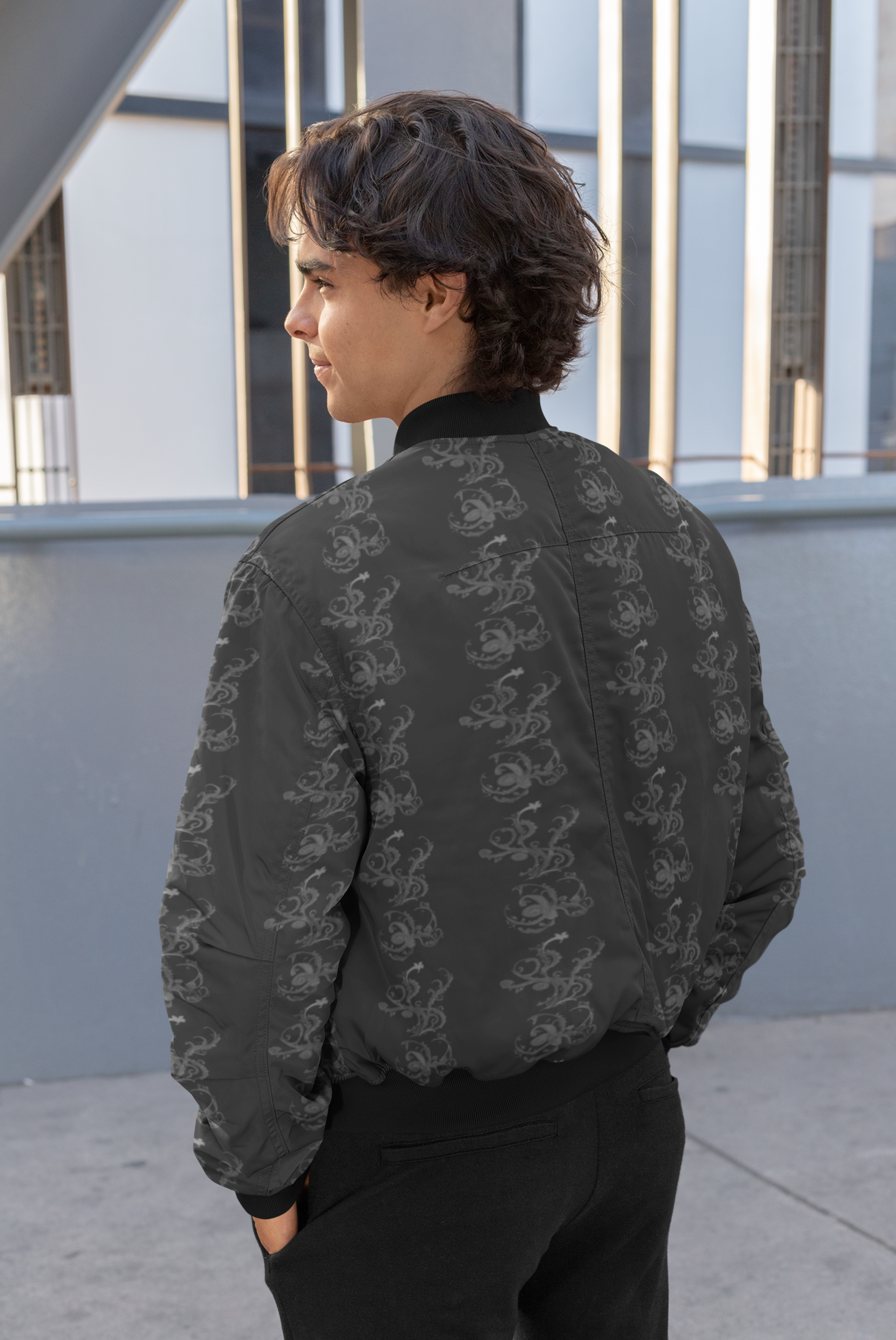 Men's Bomber Jacket - Charcoal Abstract 1