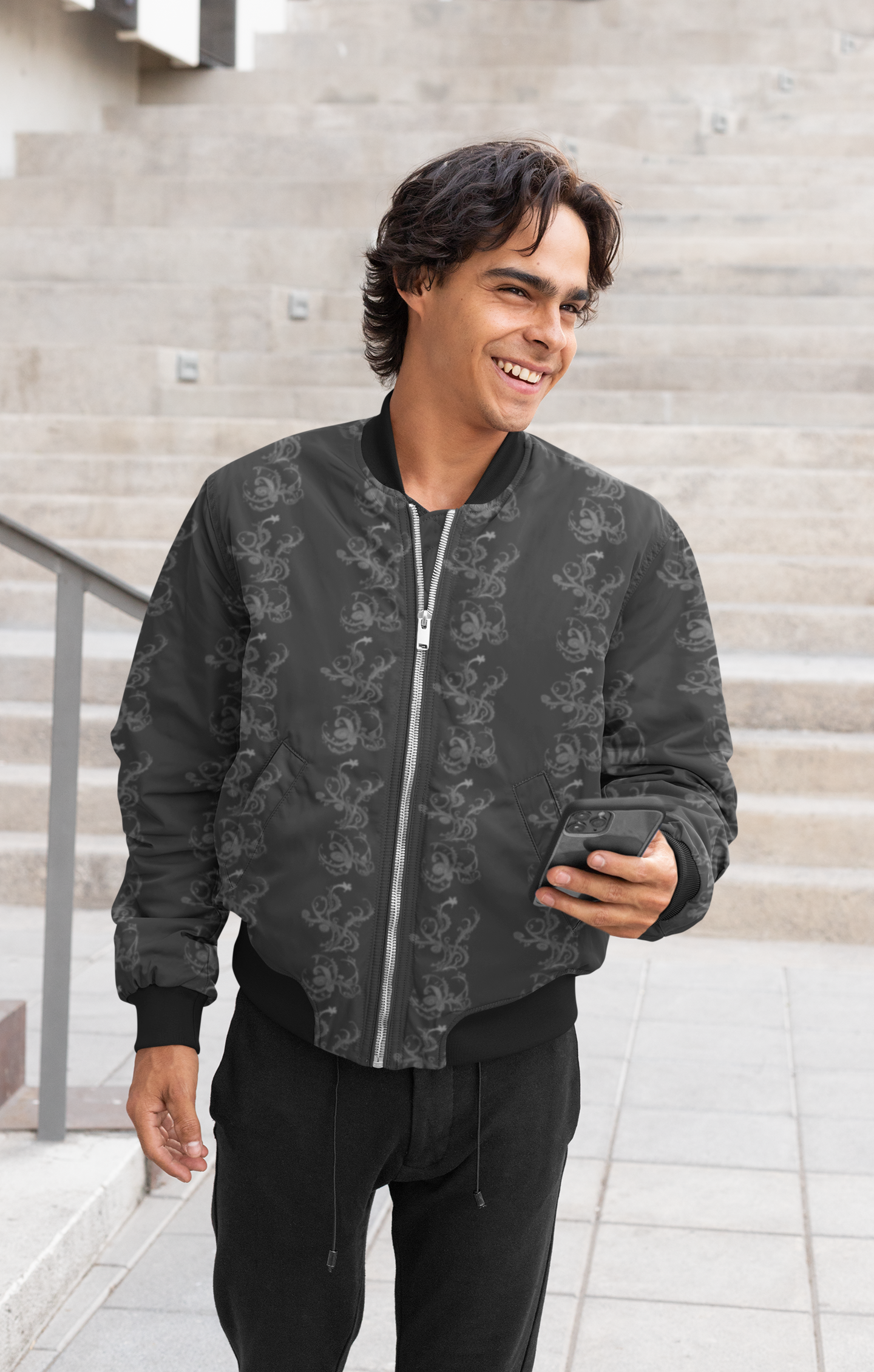 Men's Bomber Jacket - Charcoal Abstract 1