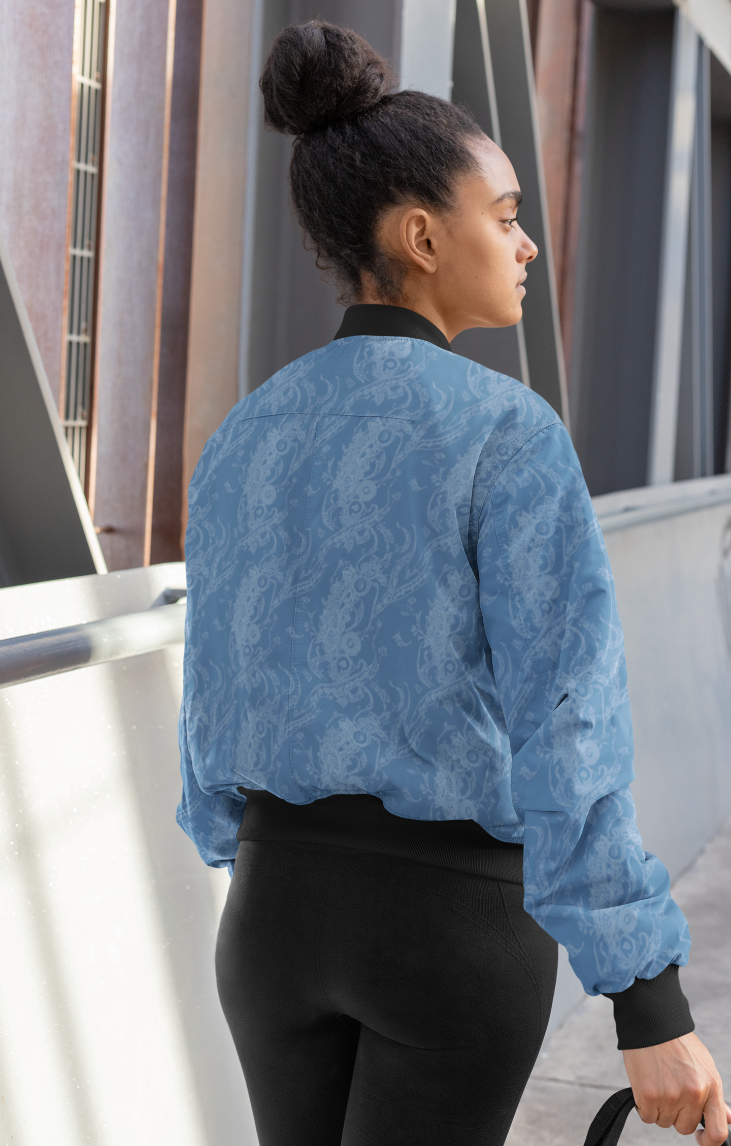 Woman's Bomber Jacket - Blue Abstract 1