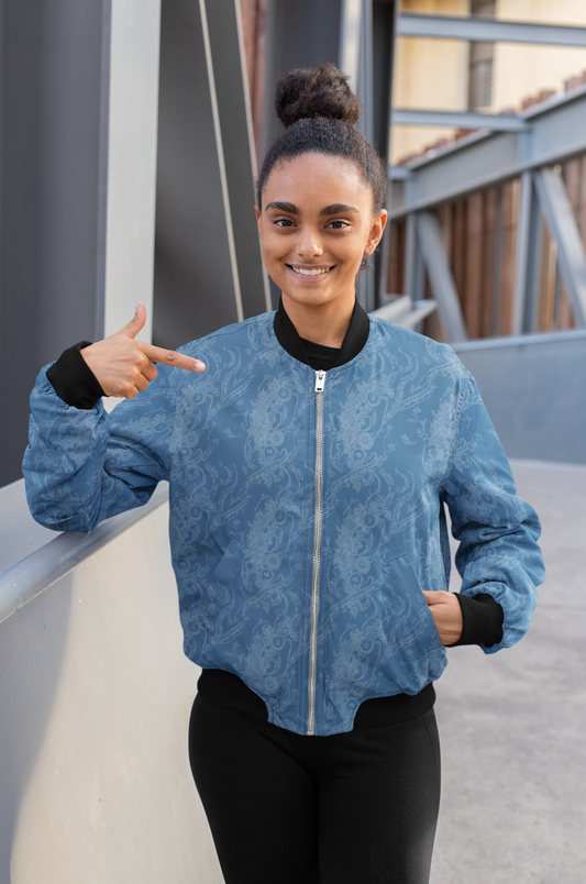 Woman's Bomber Jacket - Blue Abstract 1