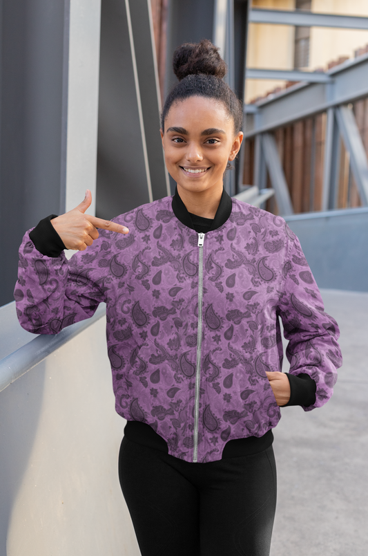 Women's Bomber Jacket - Purple Paisley