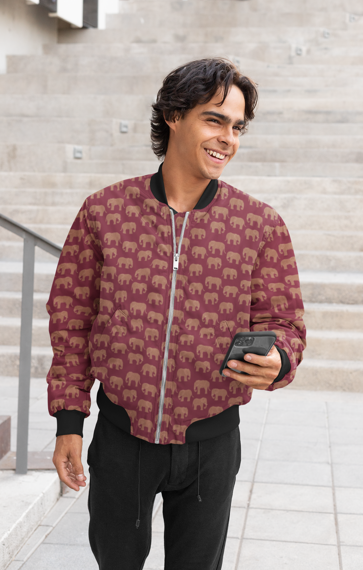 Men's Bomber Jacket - Elephant Pattern 1